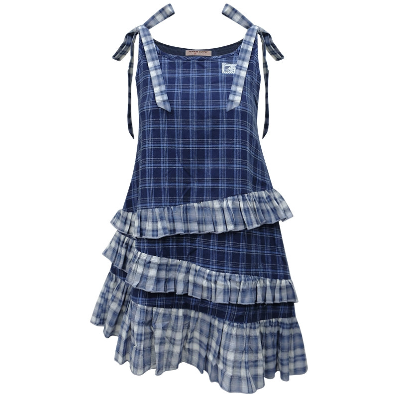 Blue Plaid Halter Dress
