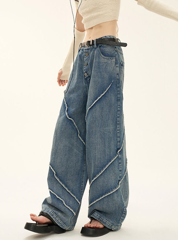 button wash straight-leg pants