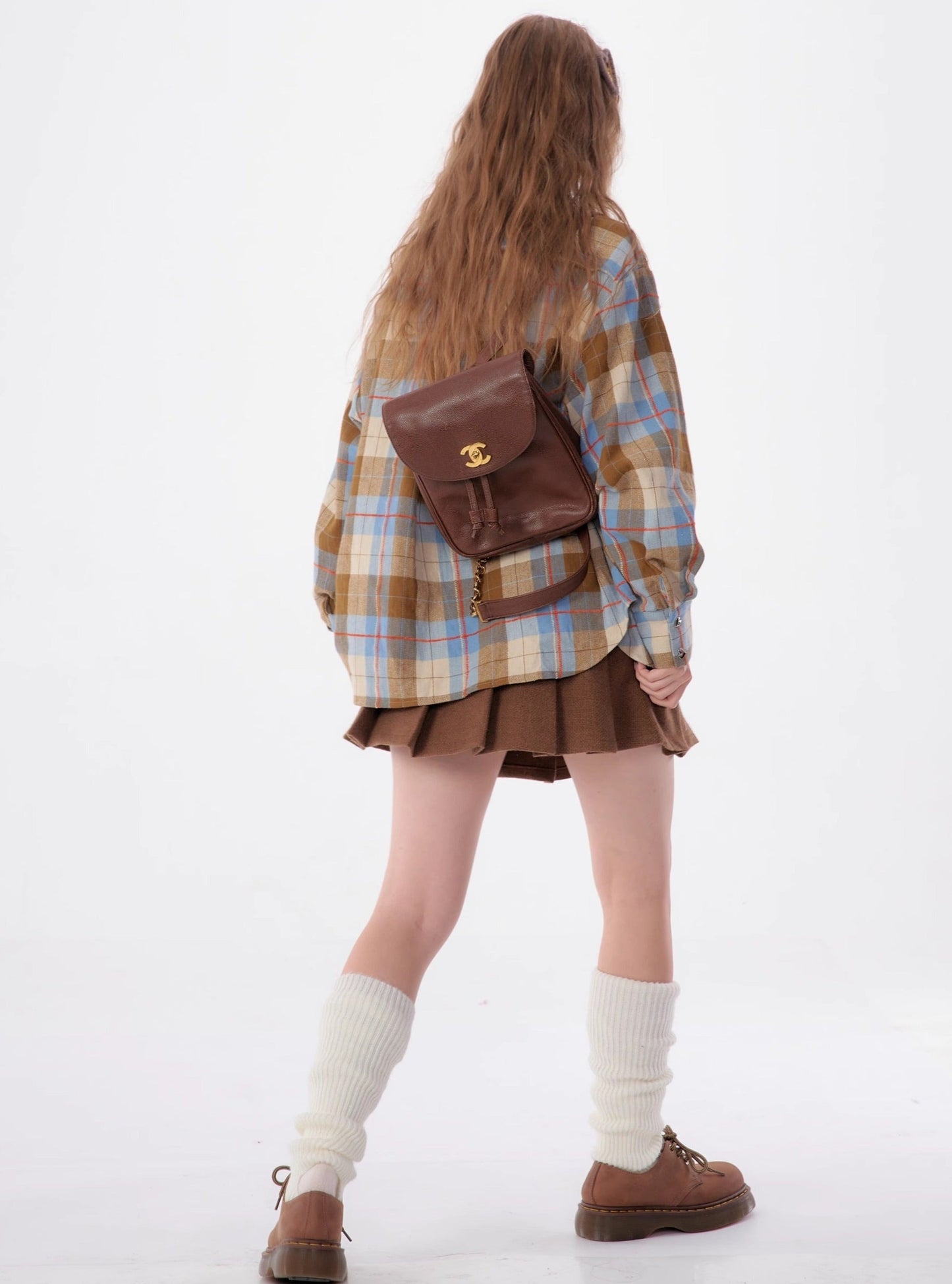 American retro casual love plaid long sleeve Shirt