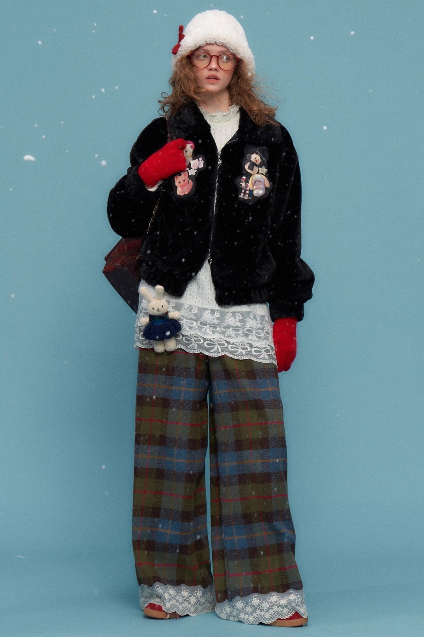 Retro Plaid Lace Stitched Pants