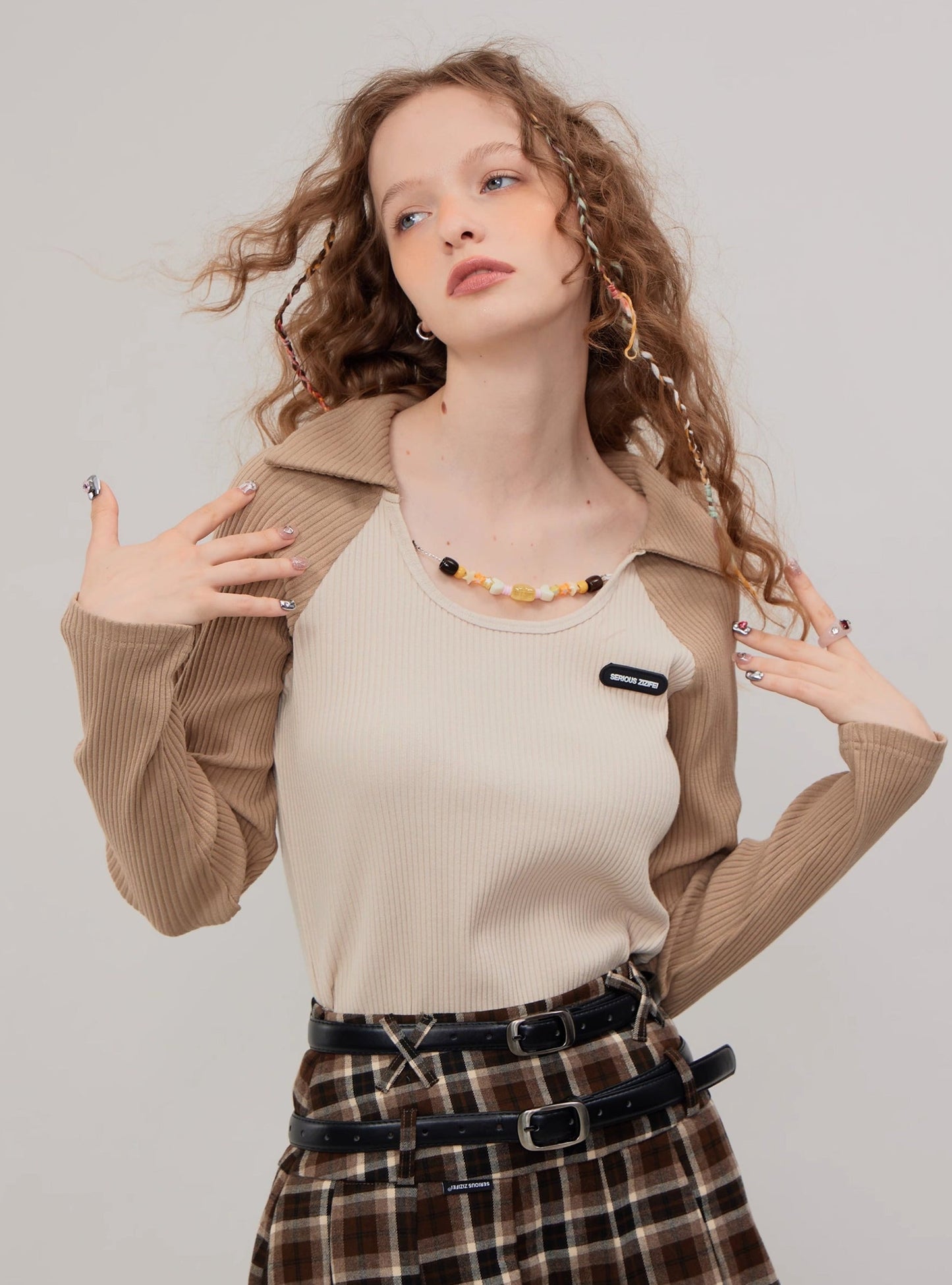 American vintage polo U neck long sleeve T-shirt