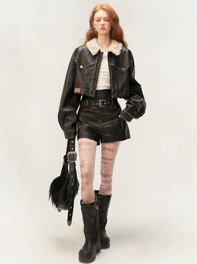 distressed spray painted zipper short jacket