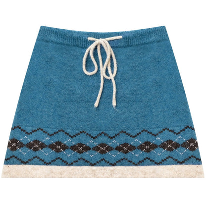 Retro Design High Waist A-Line Knitted Skirt
