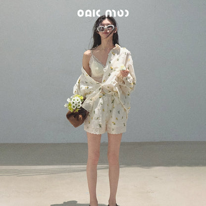 Flowers Cotton Embroidered Casual Shirt Set-Up