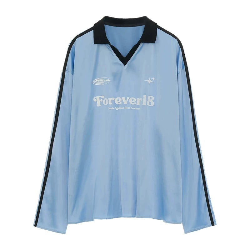 Loose Striped Polo Jersey T-Shirt