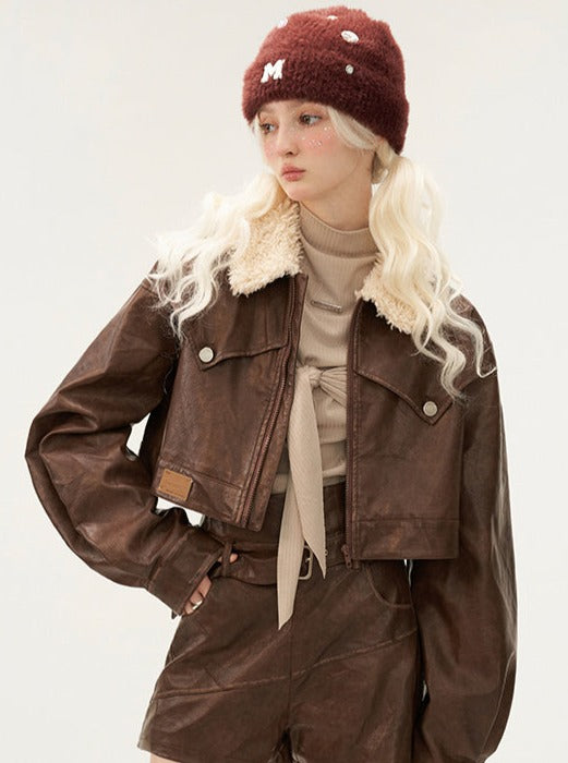 distressed spray painted zipper short jacket