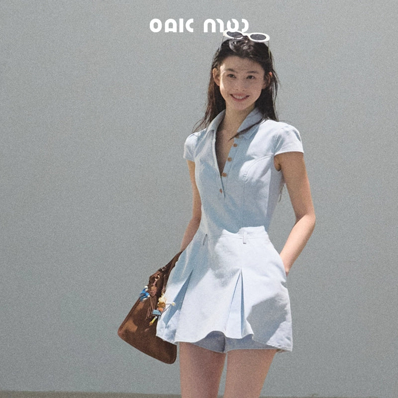 Summer Cicadas Denim V-Neck Waist Dress