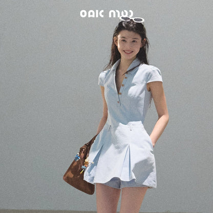 Summer Cicadas Denim V-Neck Waist Dress