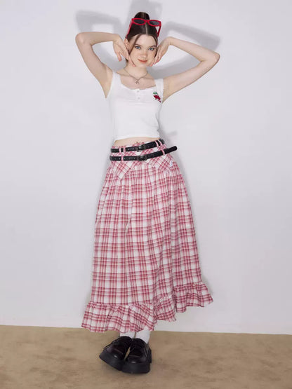 American Retro Red Plaid Skirt