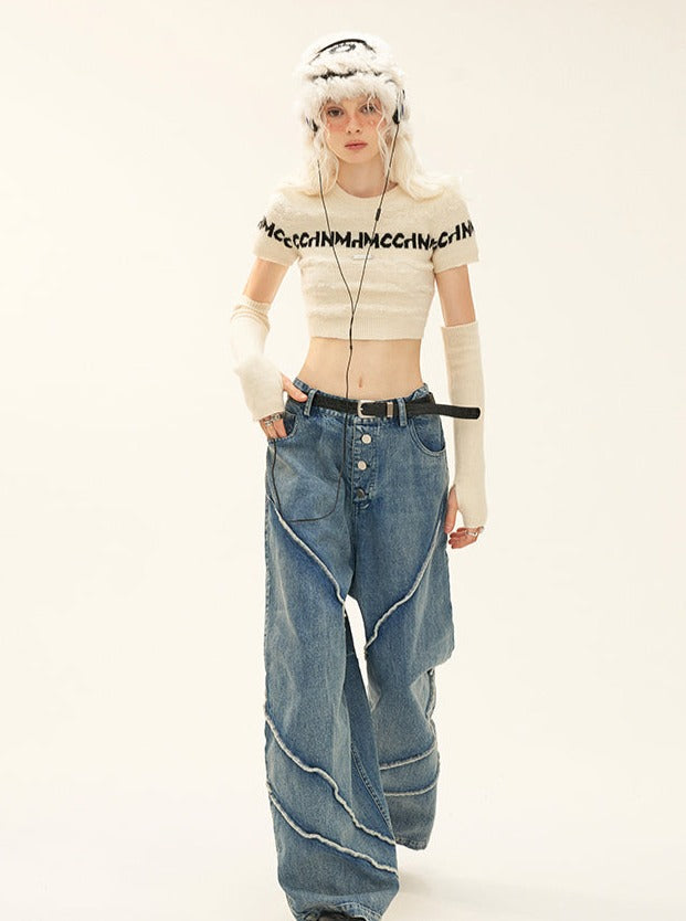 button wash straight-leg pants