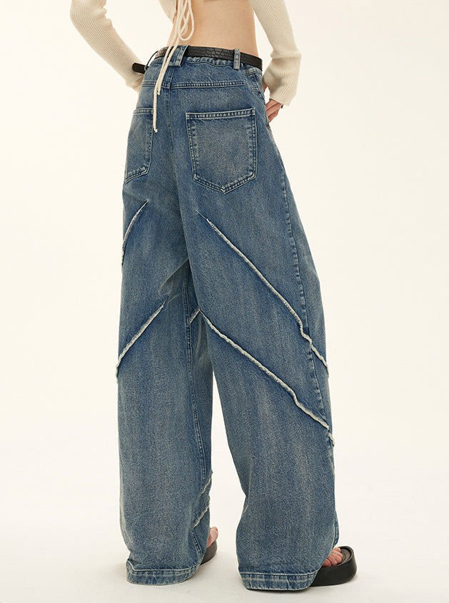 button wash straight-leg pants