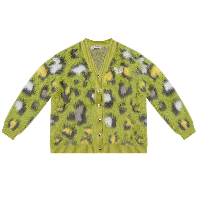 Autumn Glutinous Green Leopard Cardigan