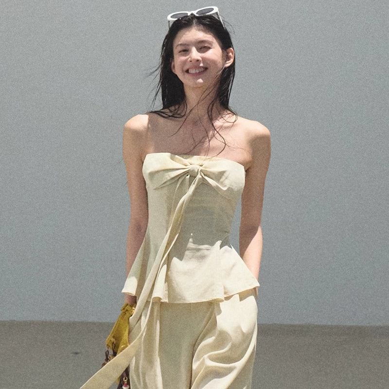 Eternal River Bandeau Top Wide-Leg Trousers Set-Up