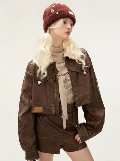 distressed spray painted zipper short jacket