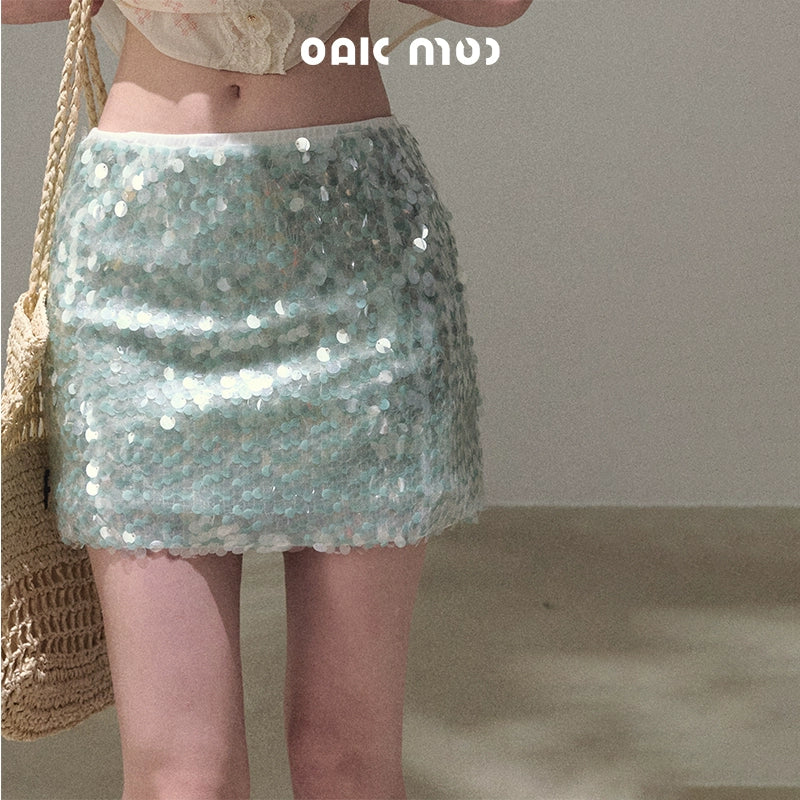 Dual-Color Sequin A-Line Mini Skirt
