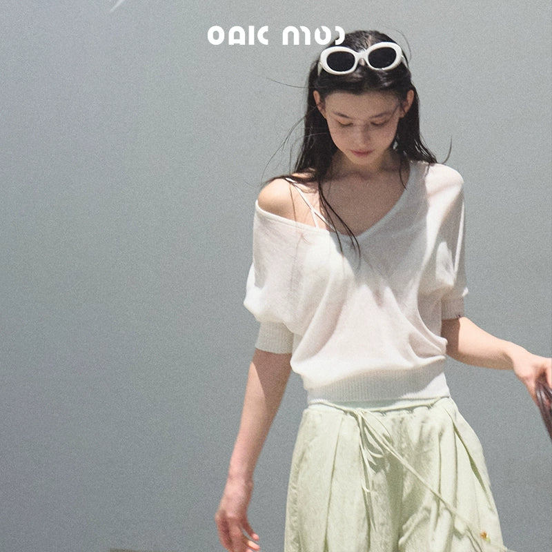 Distant Tenderness Linen Knit Camisole T-Shirt Set