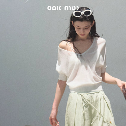 Distant Tenderness Linen Knit Camisole T-Shirt Set