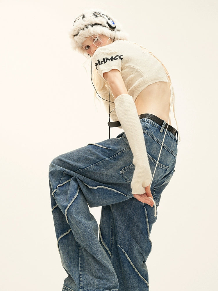 button wash straight-leg pants