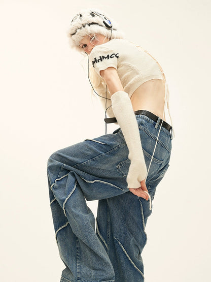 button wash straight-leg pants