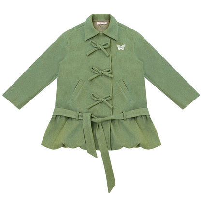 American Retro Bow Pocket Woolen Coat