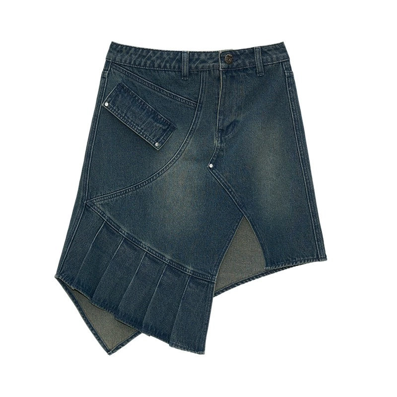 Retro Irregular Denim Skirt