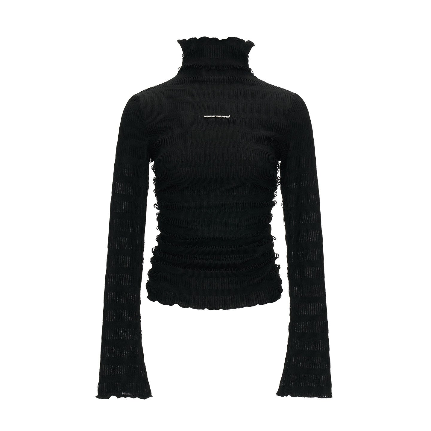 High Neck Knitted Striped Slimming Shirt