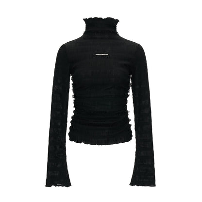 High Neck Knitted Striped Slimming Shirt