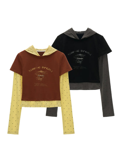 Unique Polka Dot Hooded Long Sleeve T-Shirt