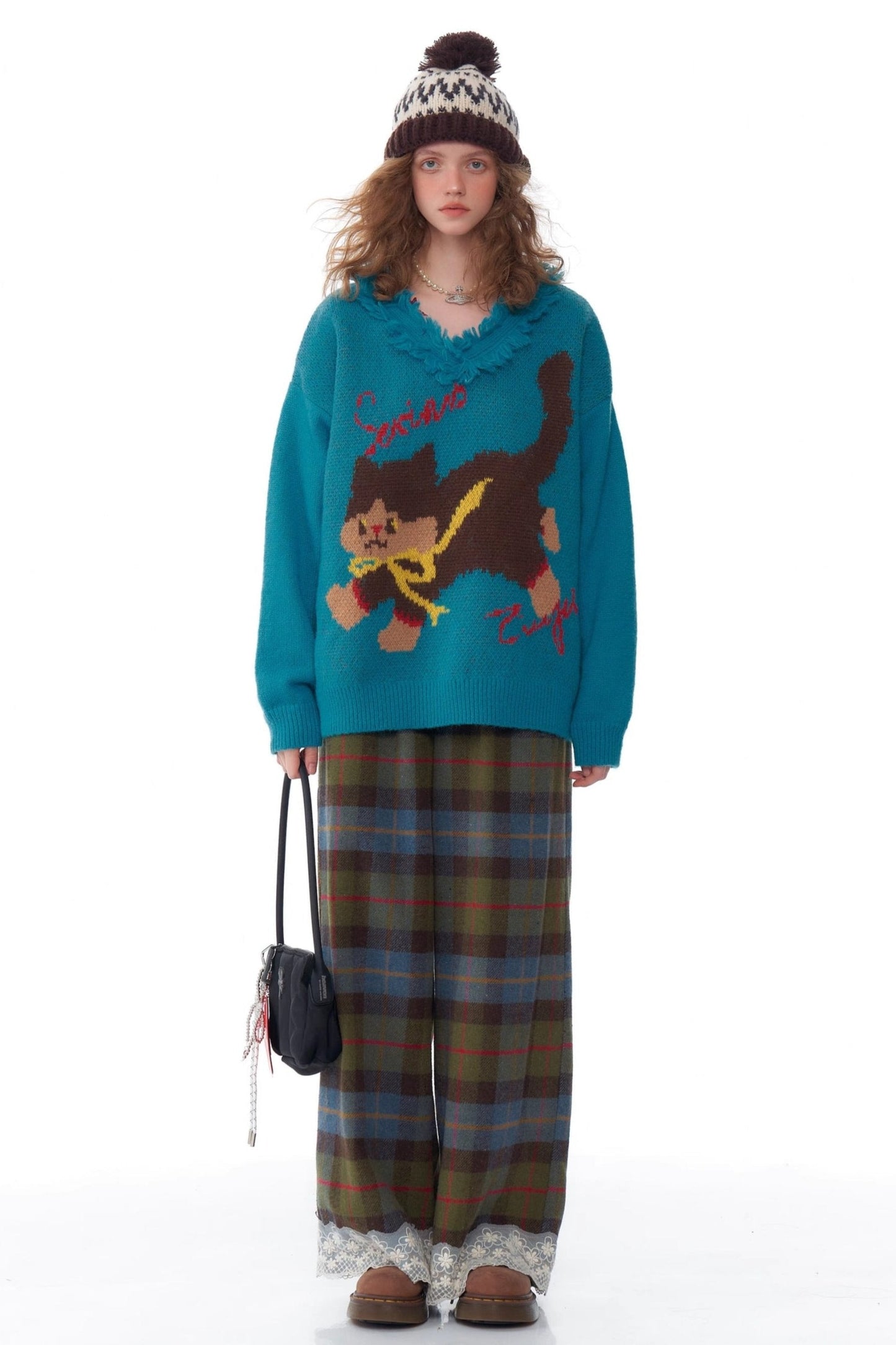 Retro Plaid Lace Stitched Pants