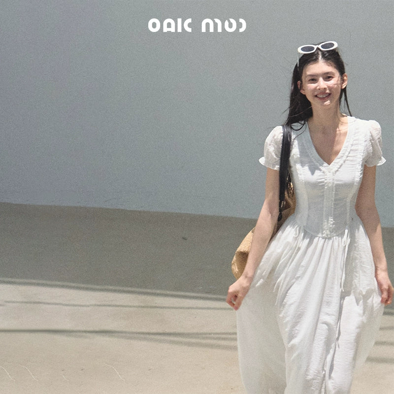 Blue Hour V-Neck Double-Sleeved Dress