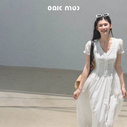 Blue Hour V-Neck Double-Sleeved Dress