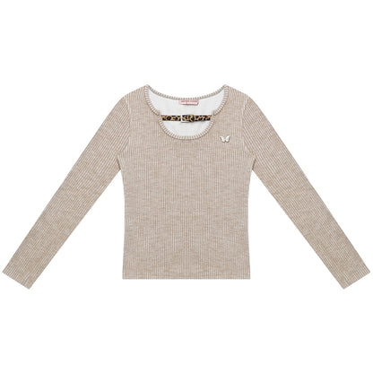 Design Leopard Print Long Sleeve Knit Shirt