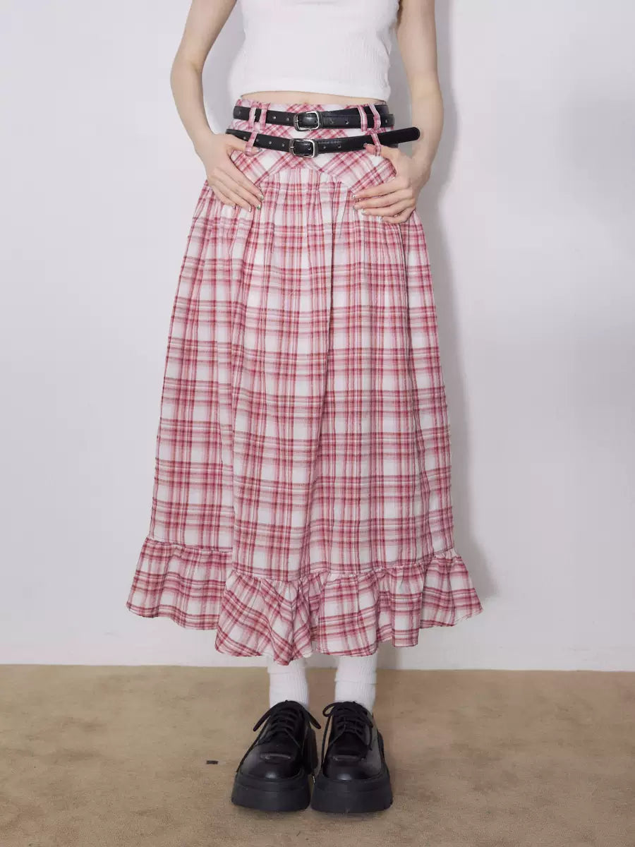 American Retro Red Plaid Skirt