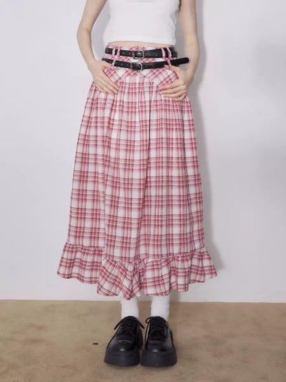 American Retro Red Plaid Skirt