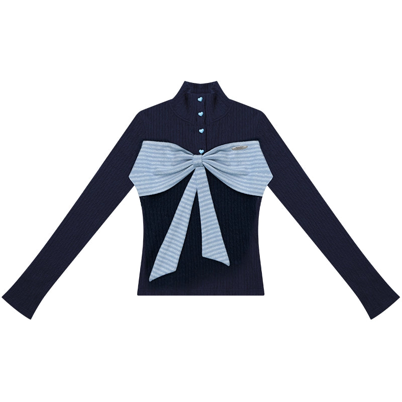 Autumn Bow Turtleneck Knitted Sweater
