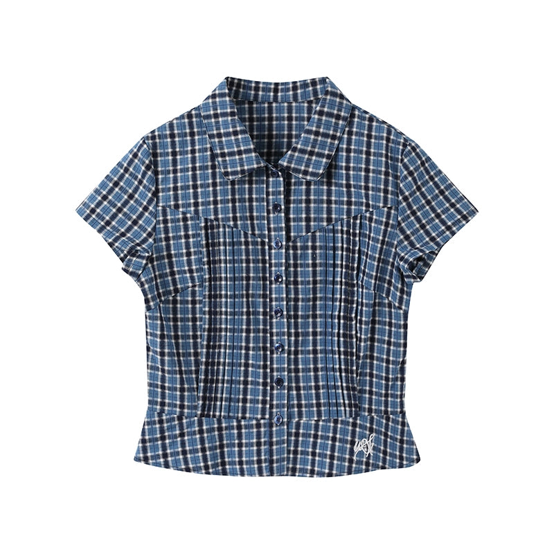 Checked Navy Skirt Shirt Set-Up