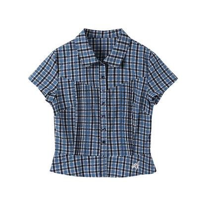 Checked Navy Skirt Shirt Set-Up