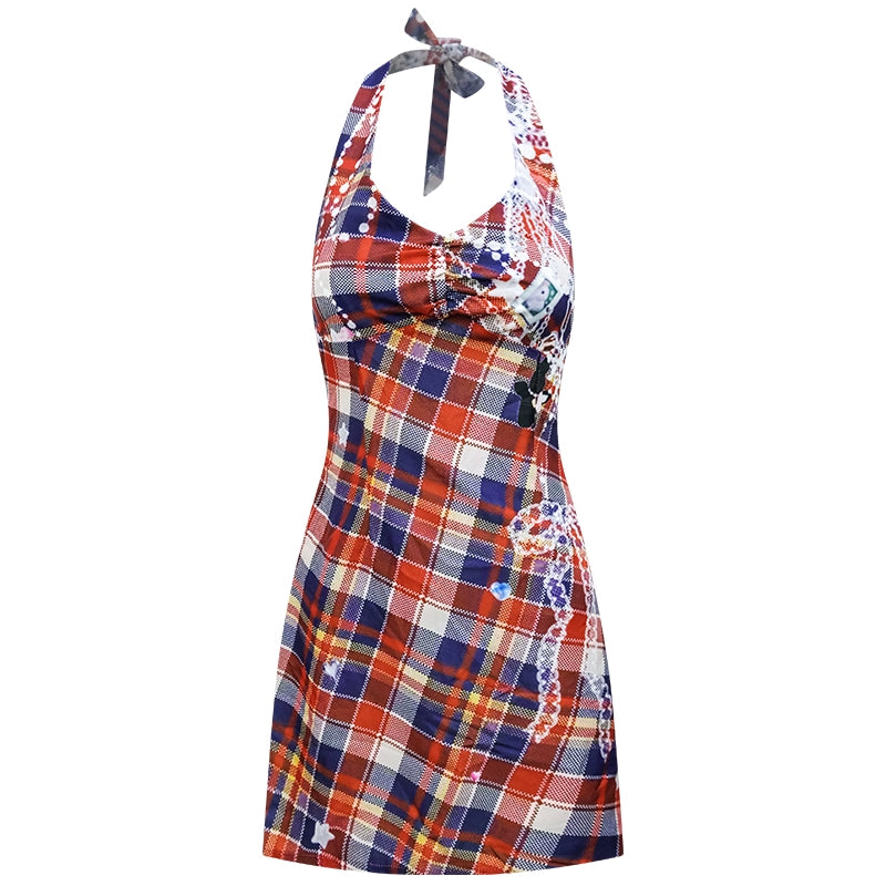 Chic Plaid Halter Dress