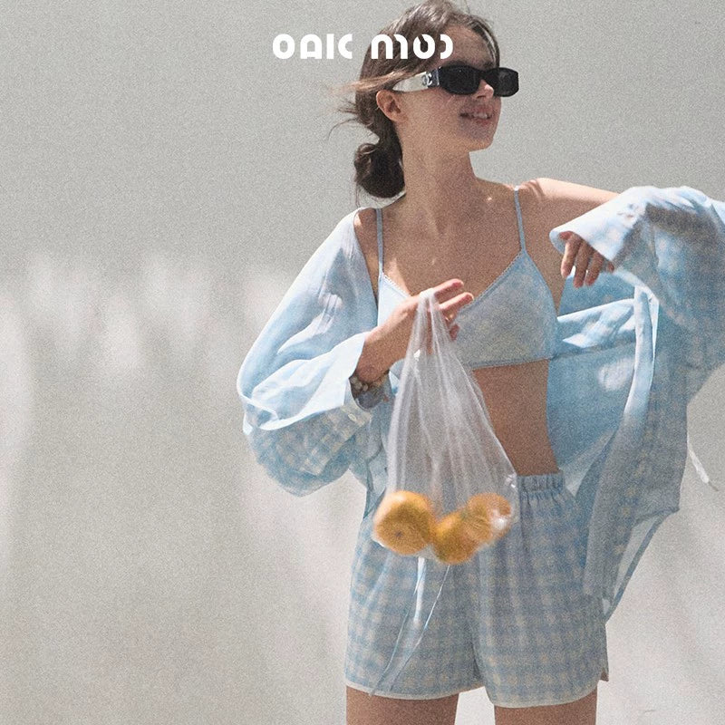 Sun Plaid Shirt & Shorts Set-Up