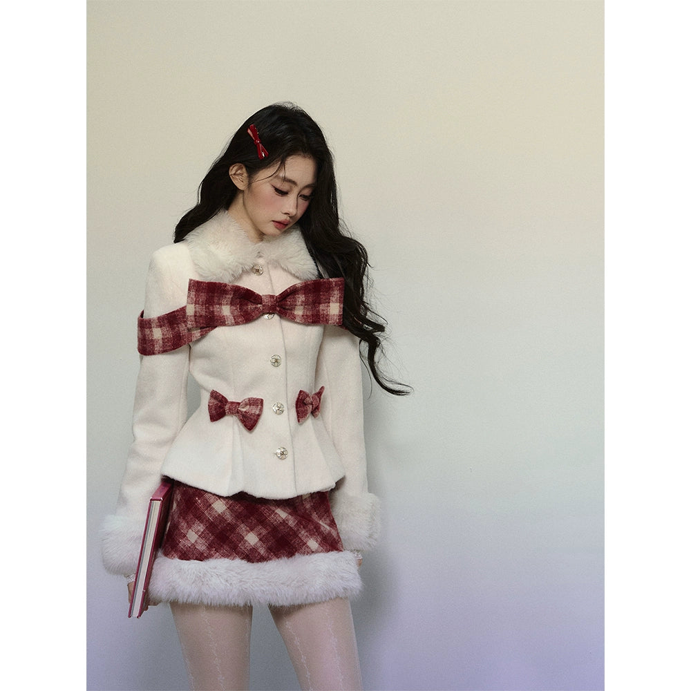 High-End Woolen Jacket & Checkered Skirt Set-Up