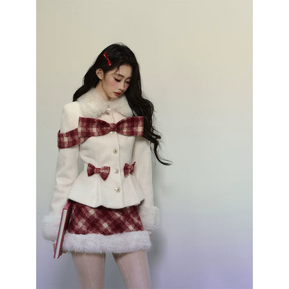 High-End Woolen Jacket & Checkered Skirt Set-Up