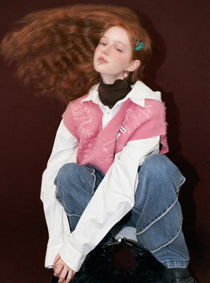 Loose preppy knit vest