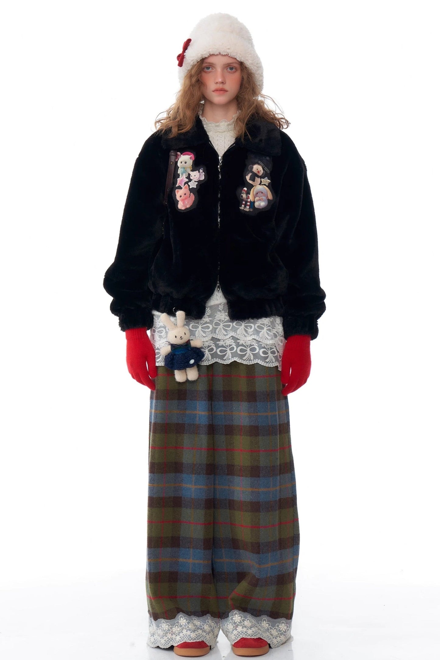 Retro Plaid Lace Stitched Pants