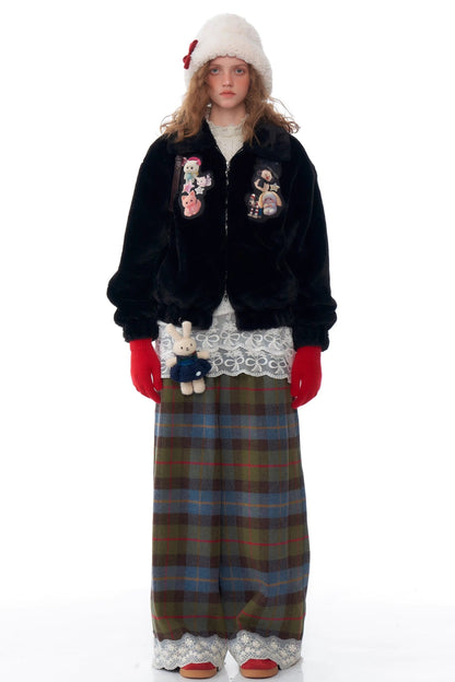 Retro Plaid Lace Stitched Pants