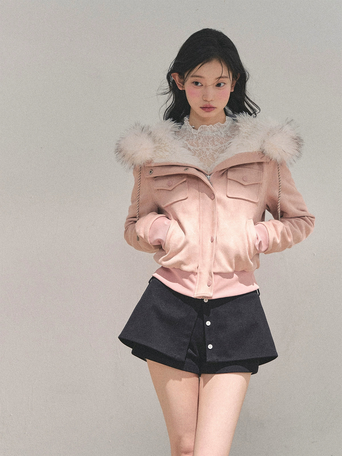 Lamb Wool Hooded Winter Coat