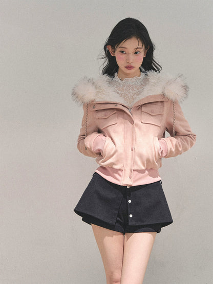 Lamb Wool Hooded Winter Coat