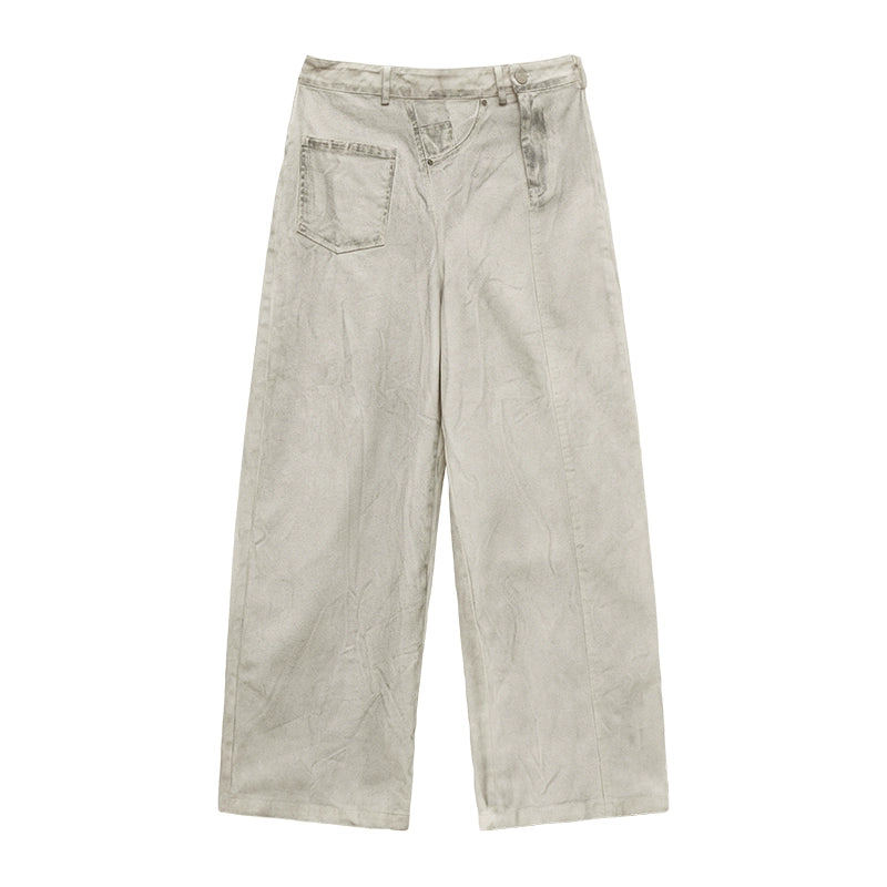 deconstructs patchwork dirty jeans pants