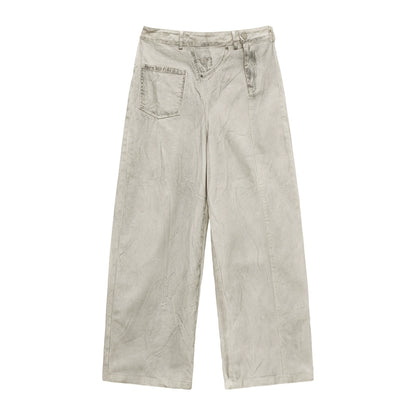 deconstructs patchwork dirty jeans pants