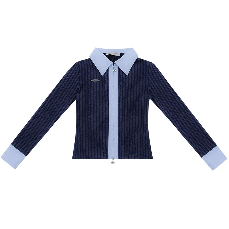 Retro Polo Collar Zipper Knit Shirt