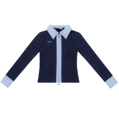 Retro Polo Collar Zipper Knit Shirt